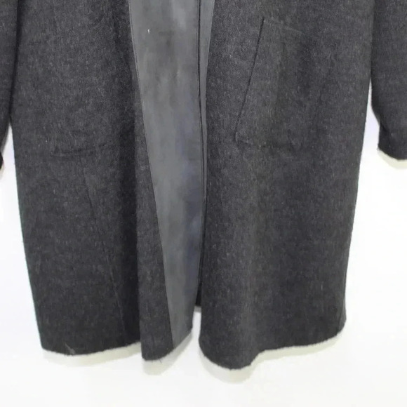 Eileen Fisher gray Merino wool with leather accent duster sweater size large - Picture 6 of 16